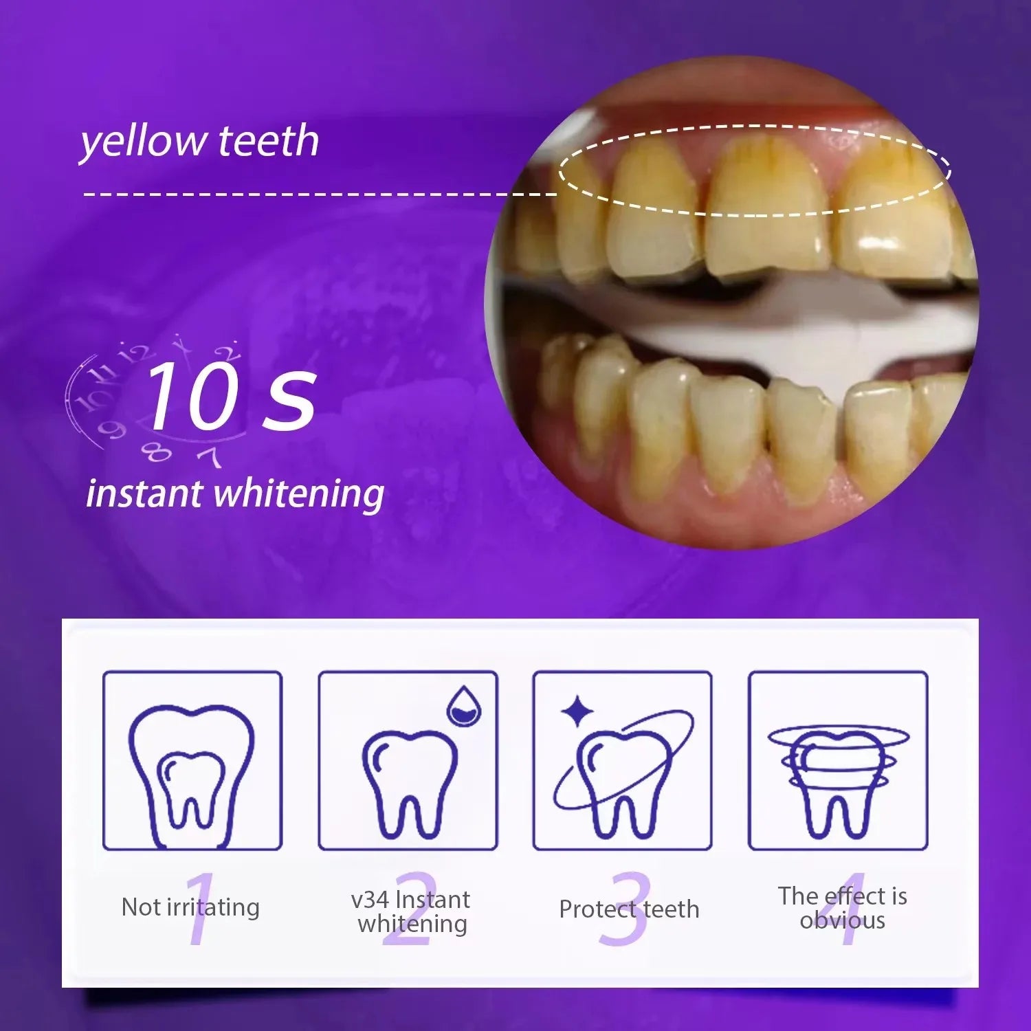 30ml V34  Purple Toothpaste Clean Oral Hygiene Fresh Breath Removes Tartar