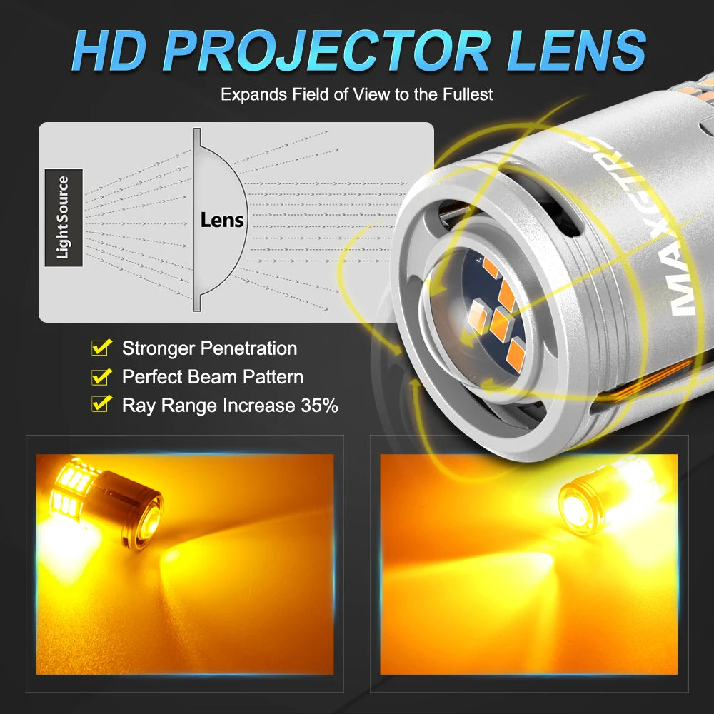 2X Super Bright P21W PY21W LED Canbus No Error 26W BA15S 1156 3000Lm BAU15S No hyper Flash Amber Turn Signal Lamp 2016 Chip Lens