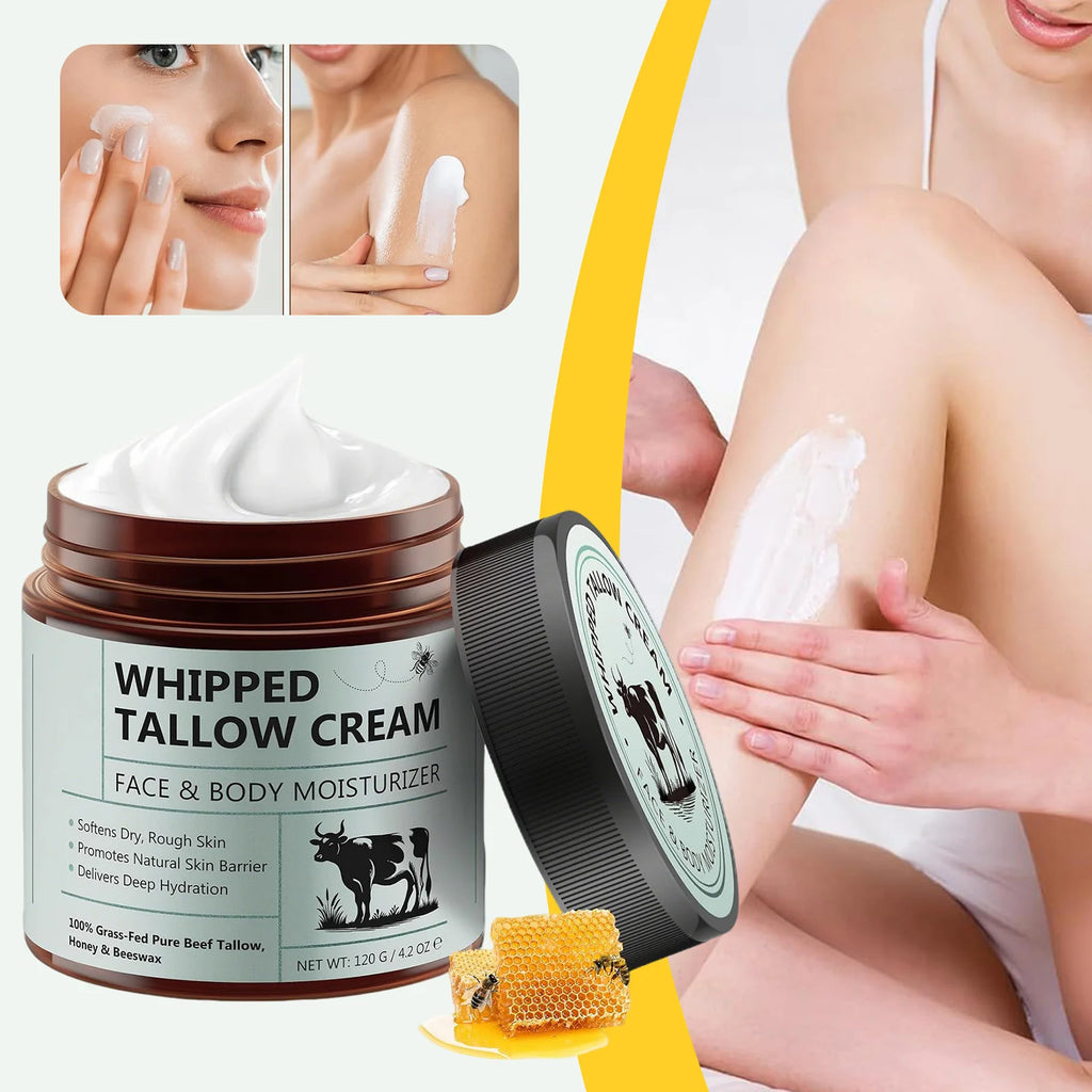 120g Tallow Face Moisturizer Organic-Grass Fed Whipped Beef Tallow with Honey Beeswax Deeply Moisturizing for Face Body