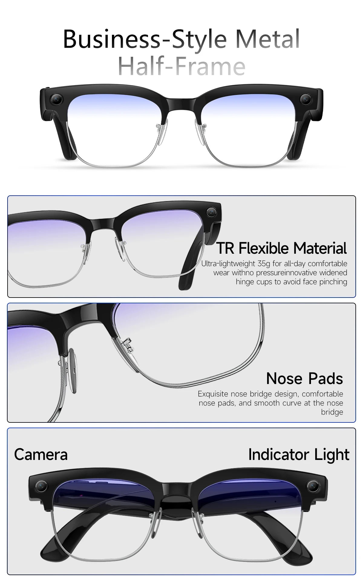 2026New AI Smart Glasses 120+Language Translation 800W Pixel Camera Video Music Player Call Business 8K Color Change Glasses Men