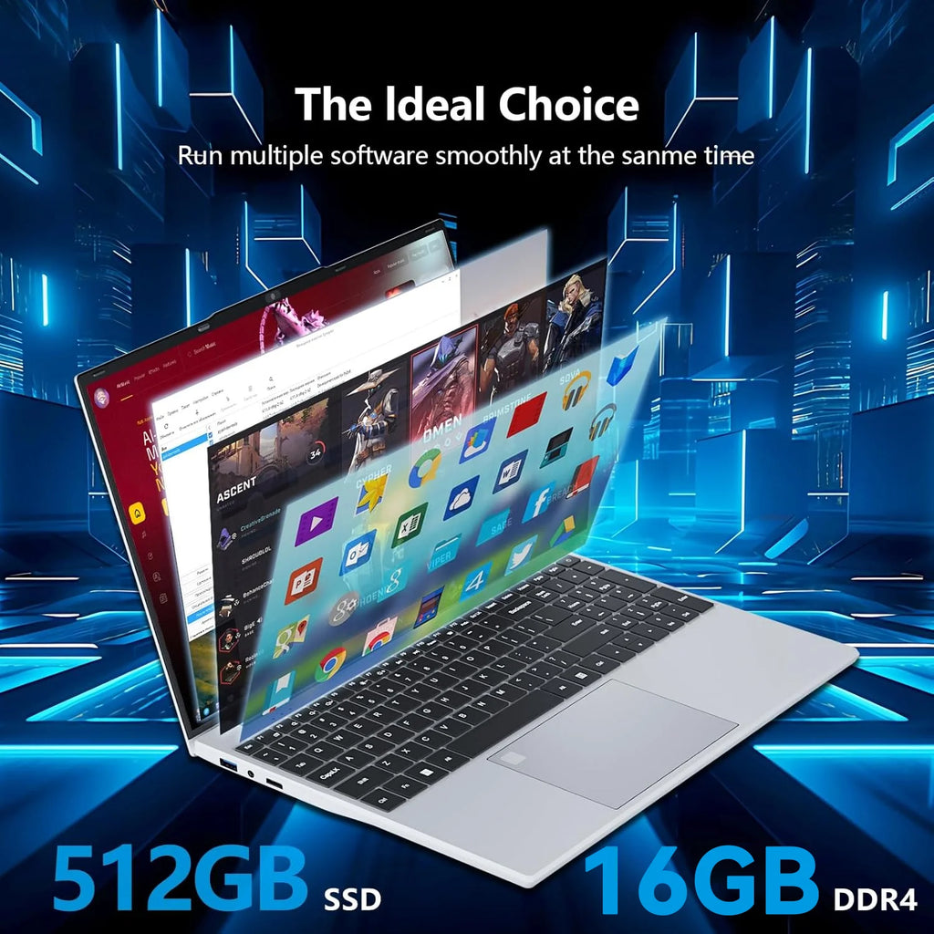 15.6" Windows 11 Laptop Computer Intel Core i9 9900 16GB RAM 1TB SSD Laptops Office Computer PC Fingerprint Unlock Notebook