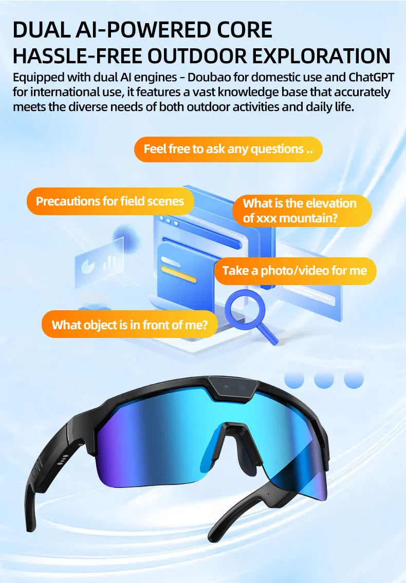 AI Smart Glasses With Camera 4K HD Video & Photo Capture, Real-Time Translation, 8MP Pixel Anti-shake Outdoor Sports Goggles Men