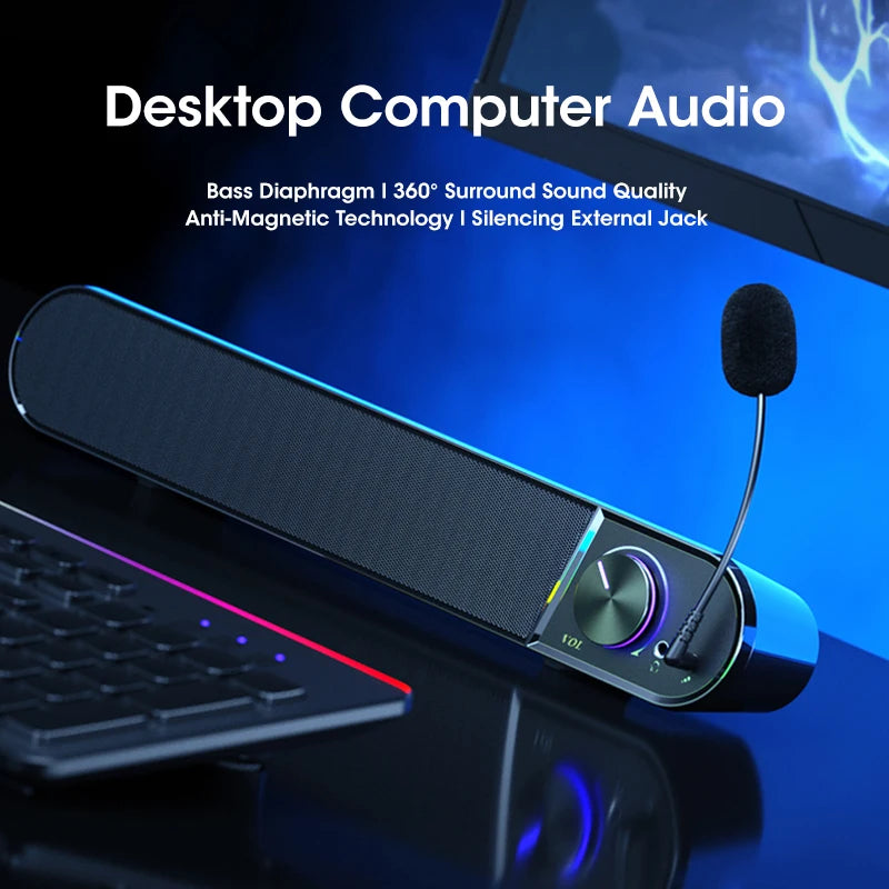 Bluetooth 5.0 4D Surround Soundbar Home Theater Stereo Subwoofer Wired Wireless Speaker for PC Laptop Gaming Movies