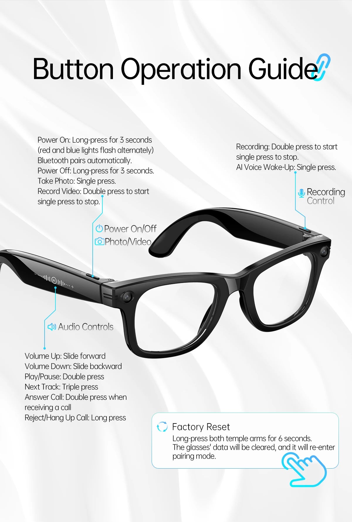 AI 5 Million Pixels Smart Glasses Recording Videos Photo Recognition Answer Translation 290mAh IP66 Waterproof Bluetooth Glasses