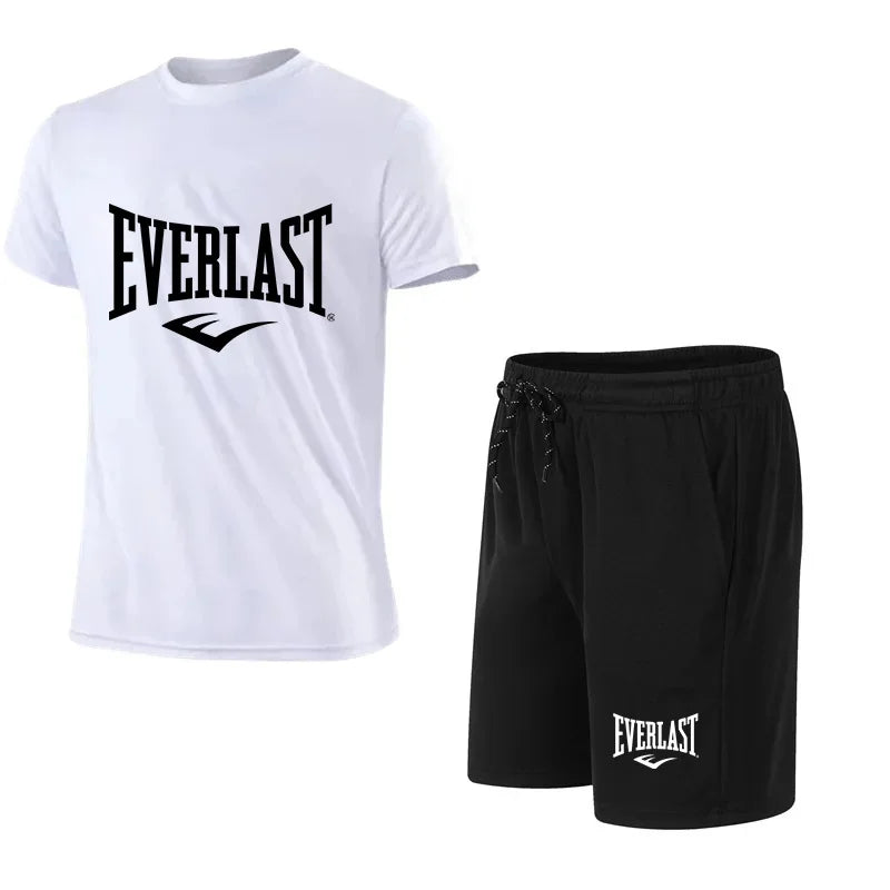 EVERLAST men's t-shirt and shorts 2 pcs. Short Sleeve Breath Rest Set Sport Jogging Gym Set Brand Clothing With Print