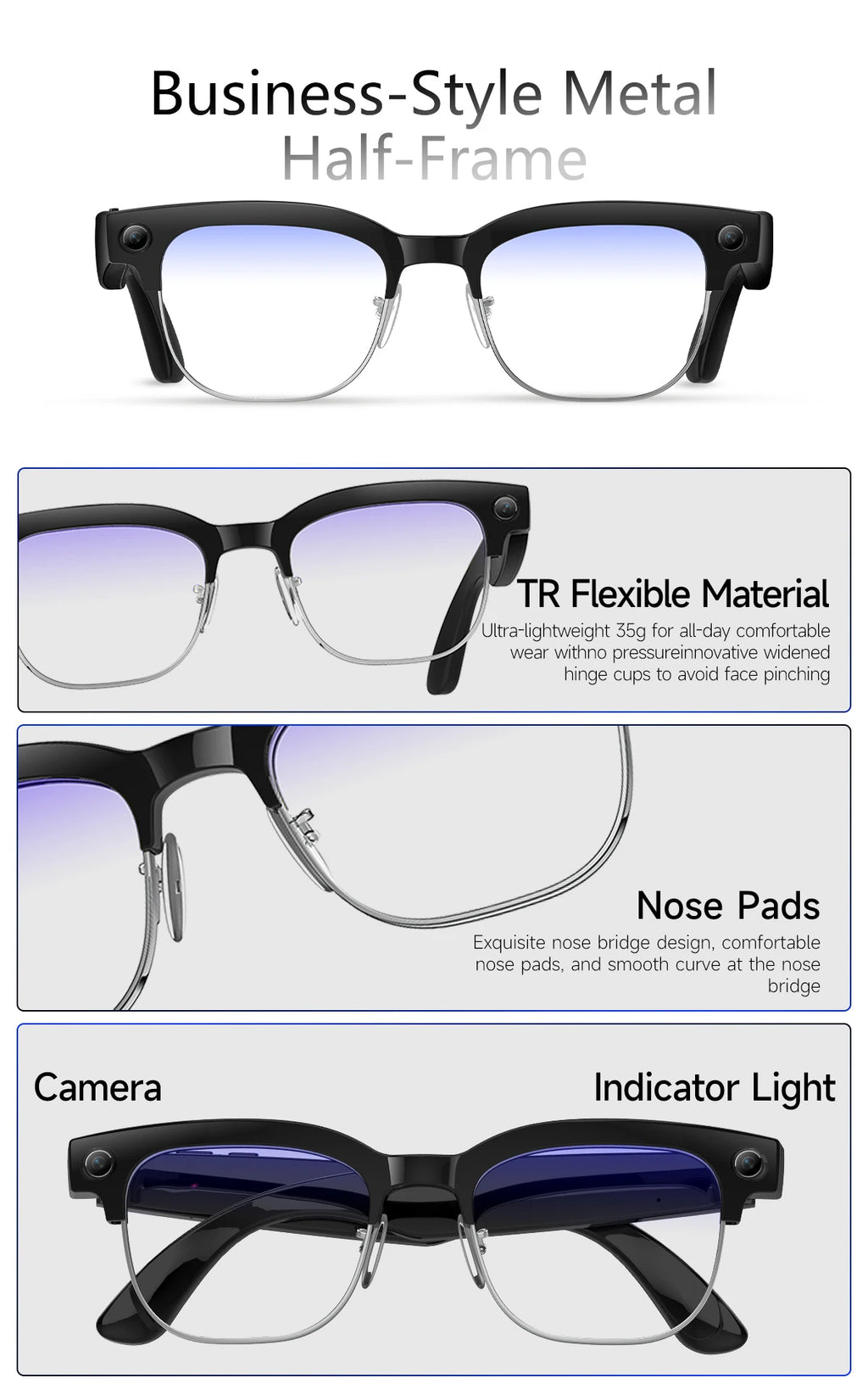 AI Smart Glasses with 800W Pixel Camera Photo Video Recording 120+Language Translation Sunglasses Men Women 2026 New Year's Gift