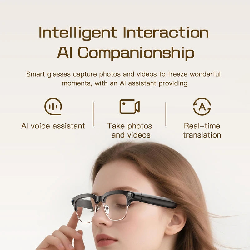 AI Smart Glasses 800W HD Camera Real-Time Translation Voice Assistant Bluetooth Wearable 2GB RAM 300MAH Smart Glasses Men Women