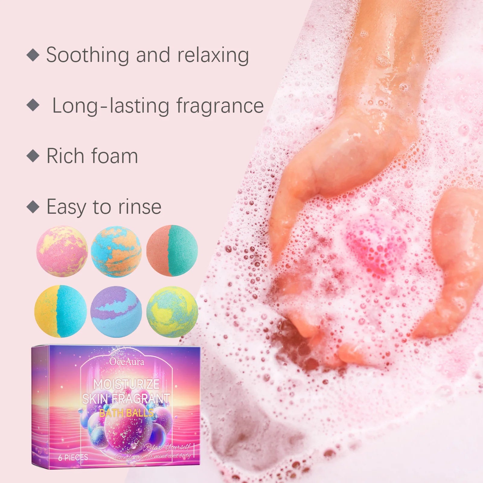 6pcs Fragrant Bath Bombs Moisturize Skin Exfoliating Deep Cleansing Body Relaxing Spa Stress Relief Handmade Natural Bath Ball