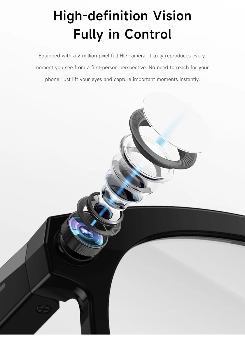 2026 New AI Smart Glasses for Men Women HD Camera 1080P Video AI Voice Assistant Translation Music Playback Bluetooth Calling