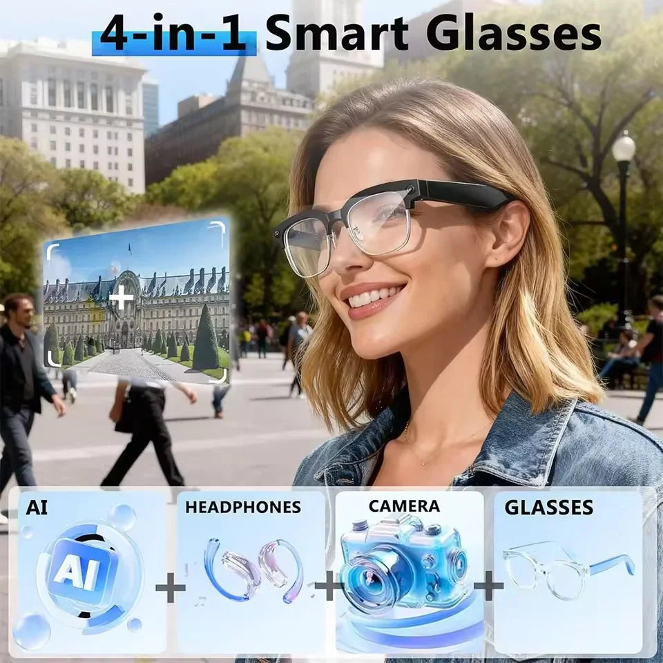 2026New AI Smart Glasses 120+Language Translation 800W Pixel Camera Video Music Player Call Business 8K Color Change Glasses Men