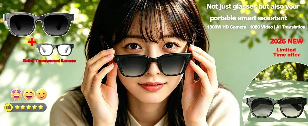 AI Smart Glasses 2026 New Model Built in 1300W HD Pixel Al Recognition AI Translation 320mAh Battery Wireless Calling Function