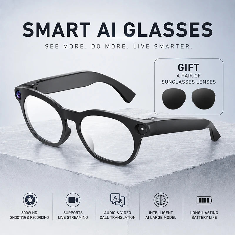 2026 New AI Smart Glasses 800W HD Supports Live Broadcast Shooting and Recording Audio and Video Call Translation Smart Glasses