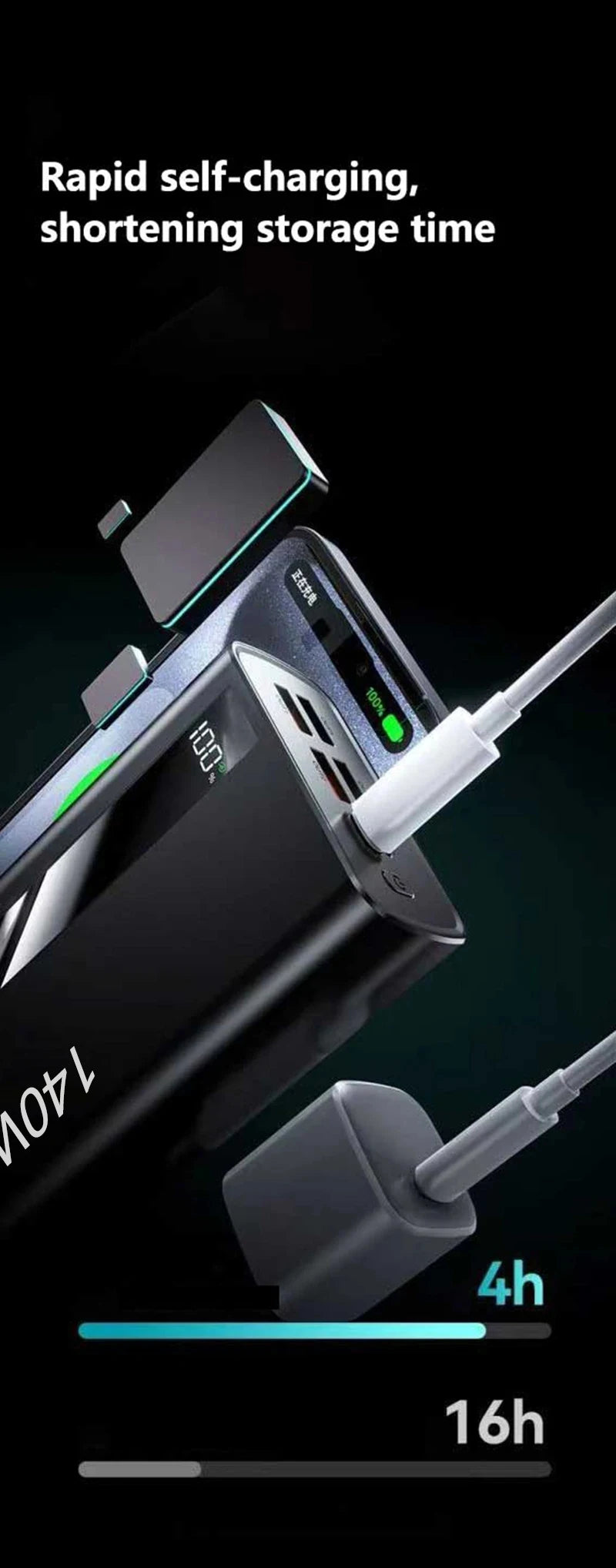 Lenovo 100000mAh CCC Powerbank 140W Super Fast Charging Portable Battery Charger Ultra Capacity LED Digital Display For IPhone