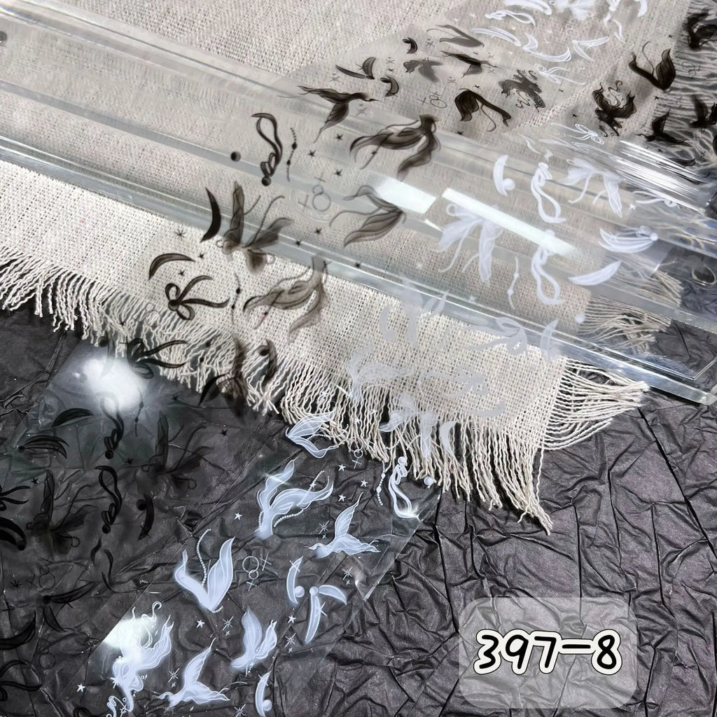 1 Box Black White Strapes Nail Foils for Transfer Paper Bowknot Flowers Nails Wraps Denim Plaid Nail Art Decorations