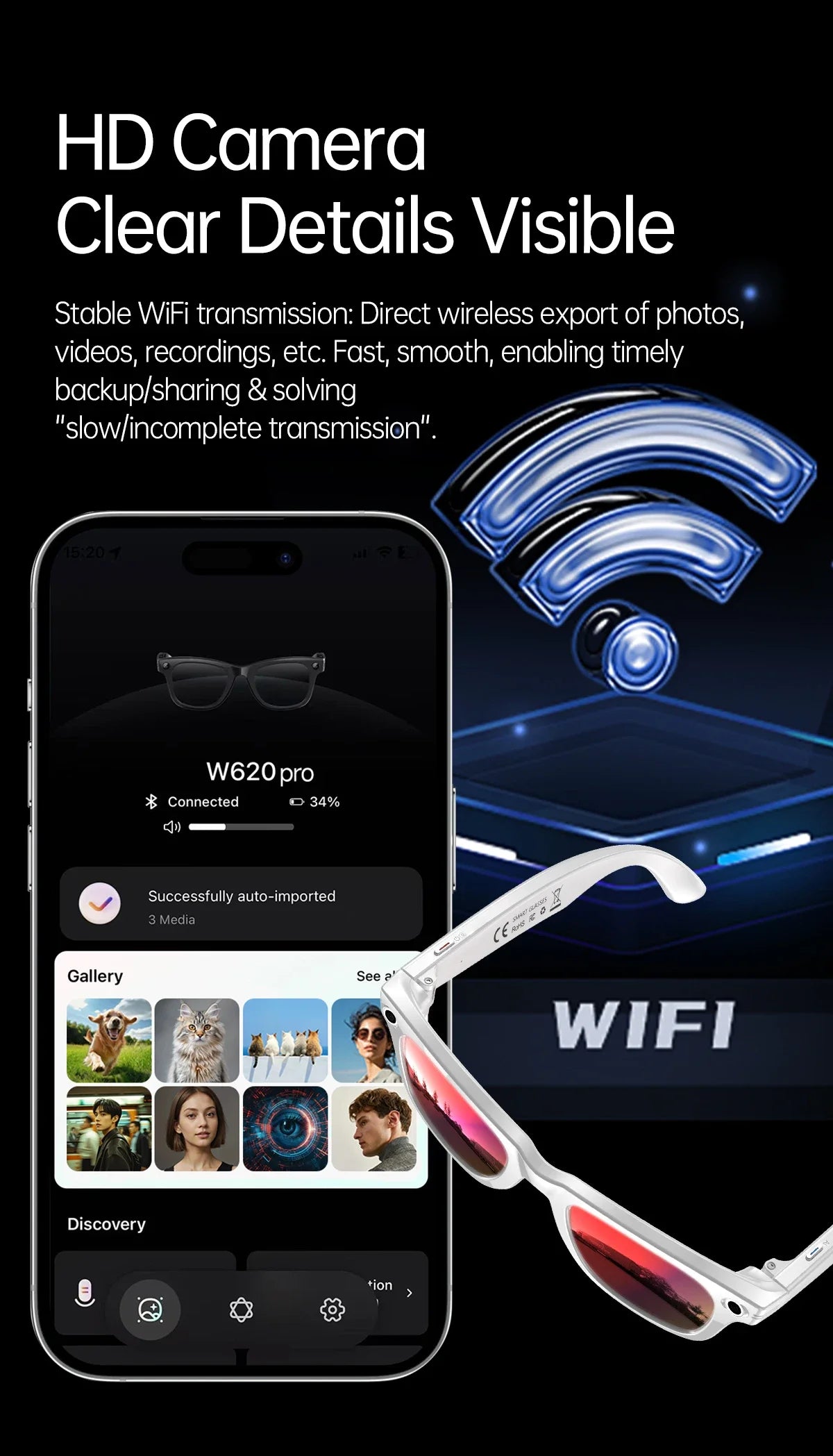 AI Smart Glasses 1080P HD Camera Recording 13MP Lens Real Time Translation GPT Voice Assistant Anti Shake Eyewear Smart Glasses