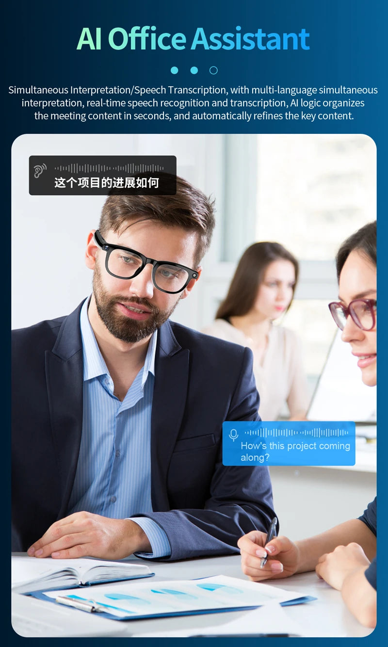 AI Smart Glasses 800W HD Camera Black Technology Image Translation Chat GPT Video Call Photo Waterproof For Men Women