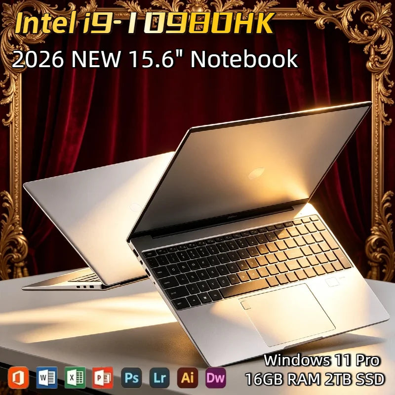 Ultrabook Computer 15.6 Inch Laptop Intel Core i9 10980HK Windows 11 Pro 32GB DDR4 M.2 2TB SSD Fingerprint Unlock WIFI 4K Elite