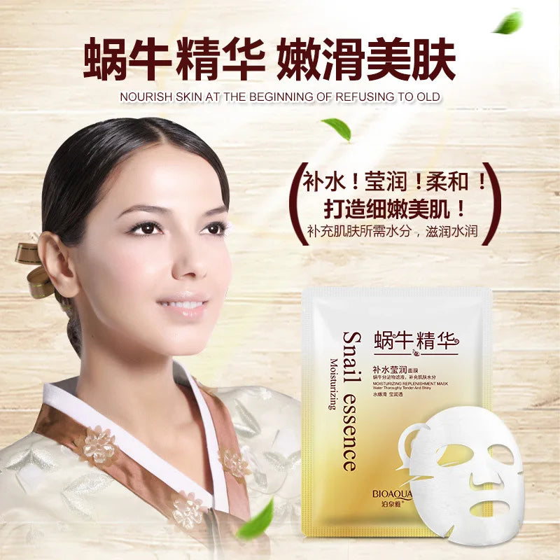 1pcs BIOAQUA Snail Moisturizing Facial Mask Anti Wrinkles Anti-Aging Smoothing Whitening Face Mask Shrinking Pore Skin Care