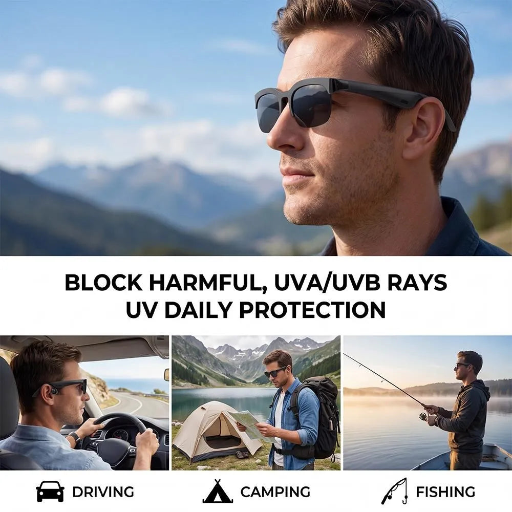 AI Smart Glasses Translation Hands-Free Calling AI Chat Logging Music Playback Men Bluetooth Sunglasses Touch Control Camera
