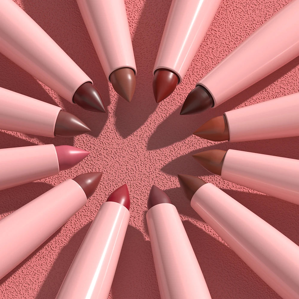 Matte Lip Liner Pencil 6pc/set - Waterproof Non-Stick Cup Lip Contour Liner, High Pigment Nude & Dark Red Lipstick Pen Makeup