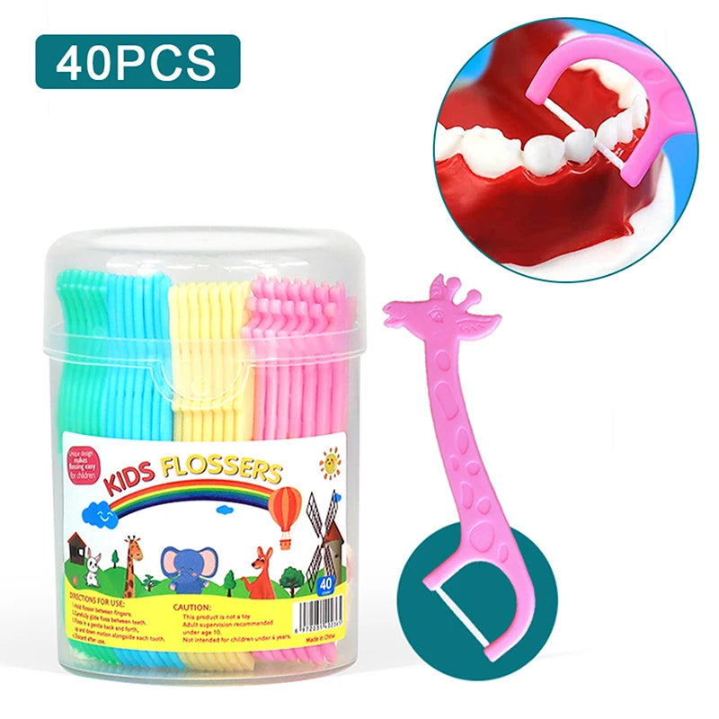 40Pcs Children's Dental Floss Animal Shape