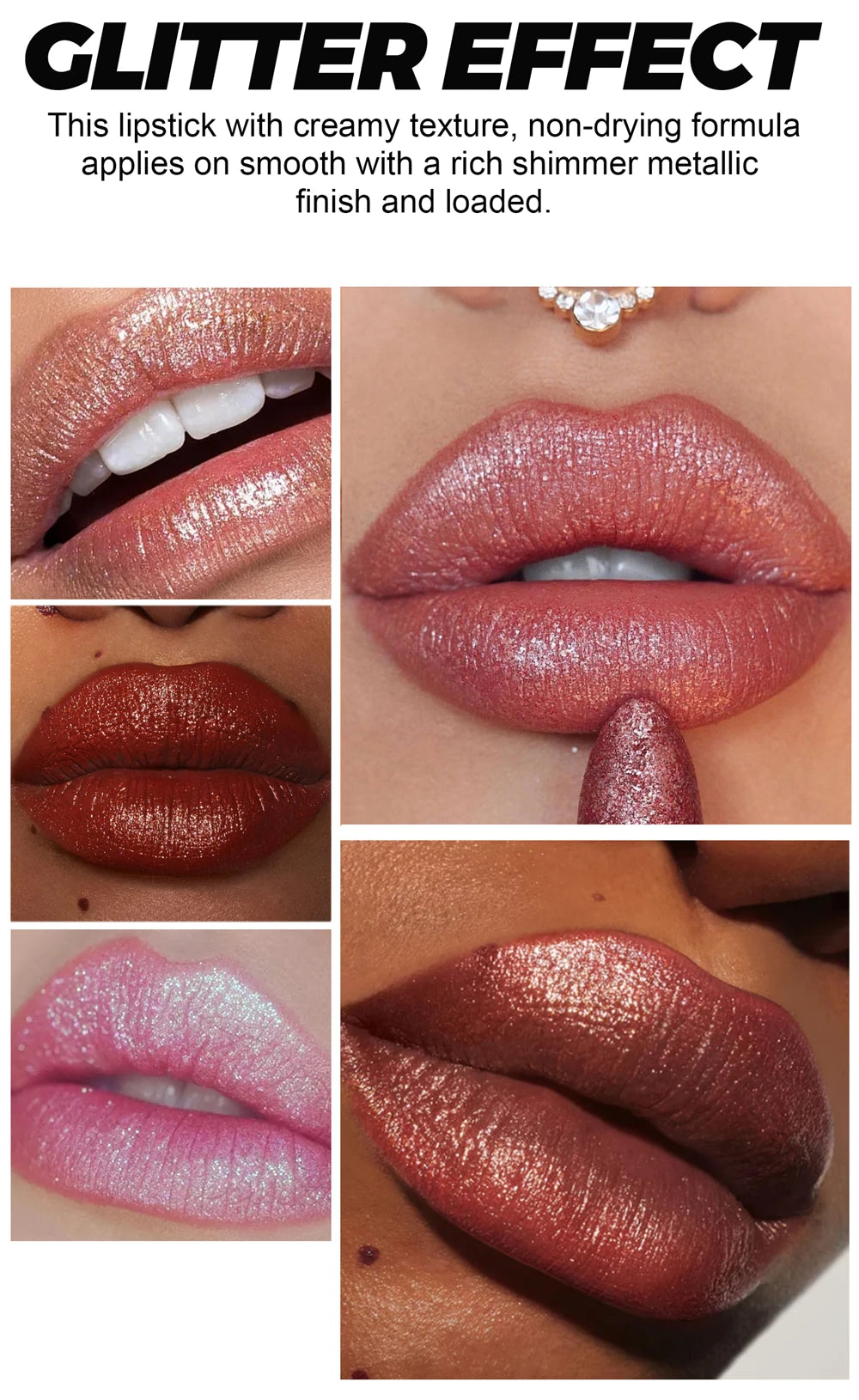 Glitter Metallic Lipstick Waterproof Long Lasting Diamond Pearlescent Lipstick Sexy Lipgloss Moisturizing Lips Makeup