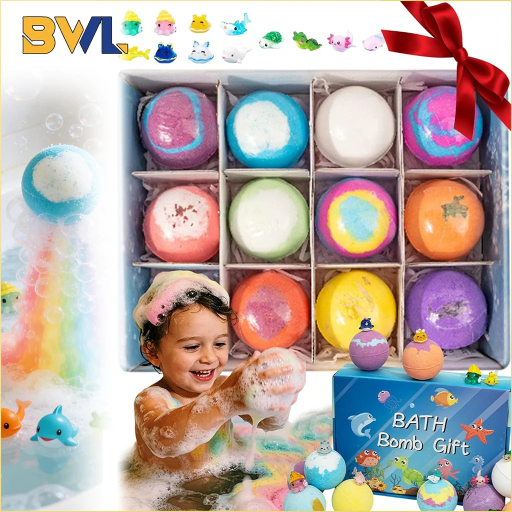 6-12PCS  Kids Bath Bombs Natural Mega Bubbles Surprise Ocean Toys Gift Set Skin Friendly Bathing Kit for Boys and Girls