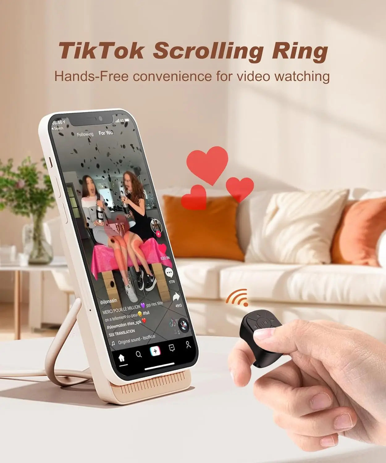 TikTok Scrolling Ring Bluetooth Remote Control Page Turner Camera Shutter Video Music Controller for iPhone iPad Android