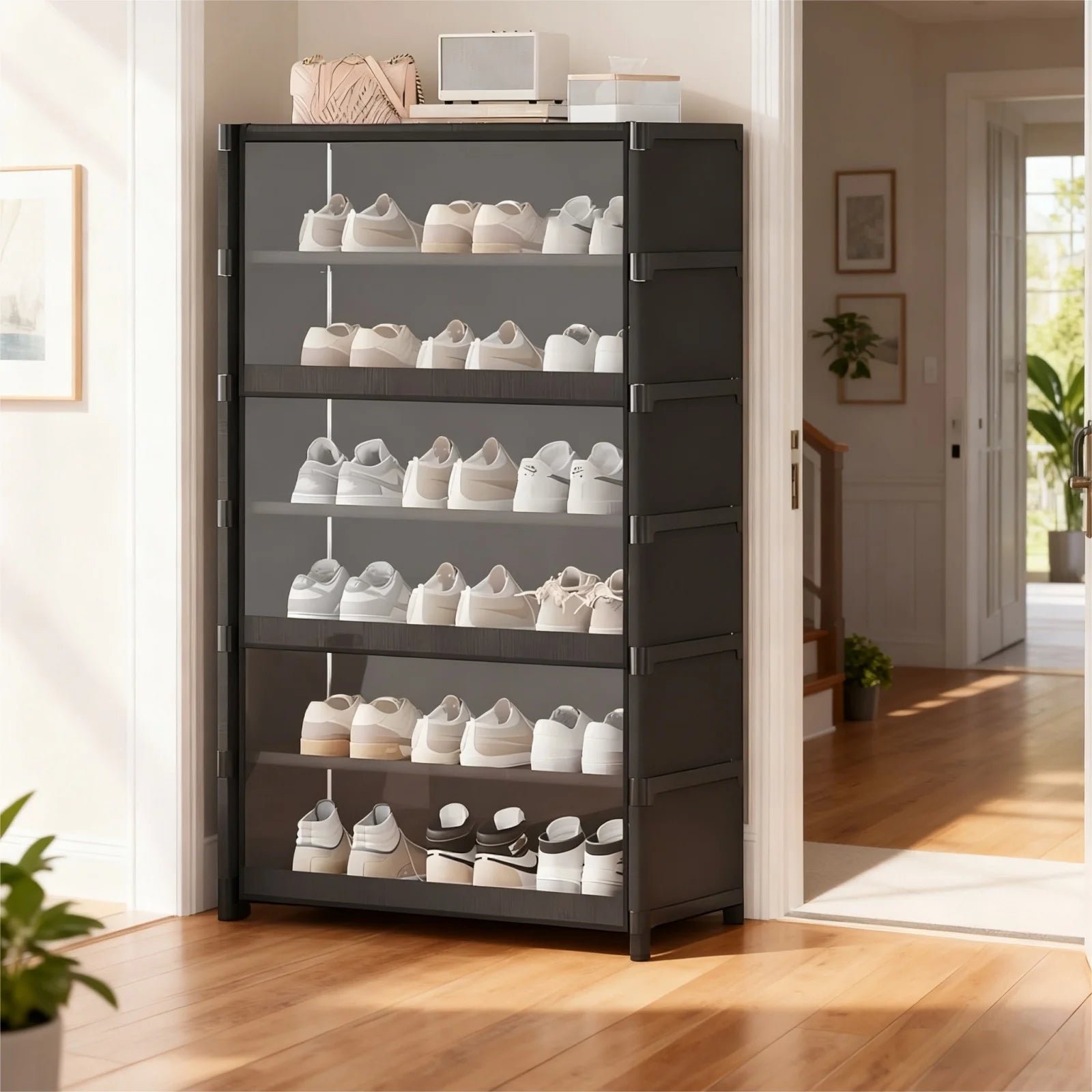 5/7-Layer Shoe Cabinet Dustproof Shoe Rack Shoe Hanger Organizer Shelf Holder Shoe Storage Cabinet Space Saving With Clear Lid