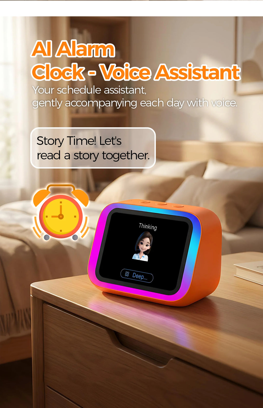AI Bluetooth Speaker 5.4 AI voice assistant HD Touch Screen Display Electronic Album Alarm Clock Hands-free Calling