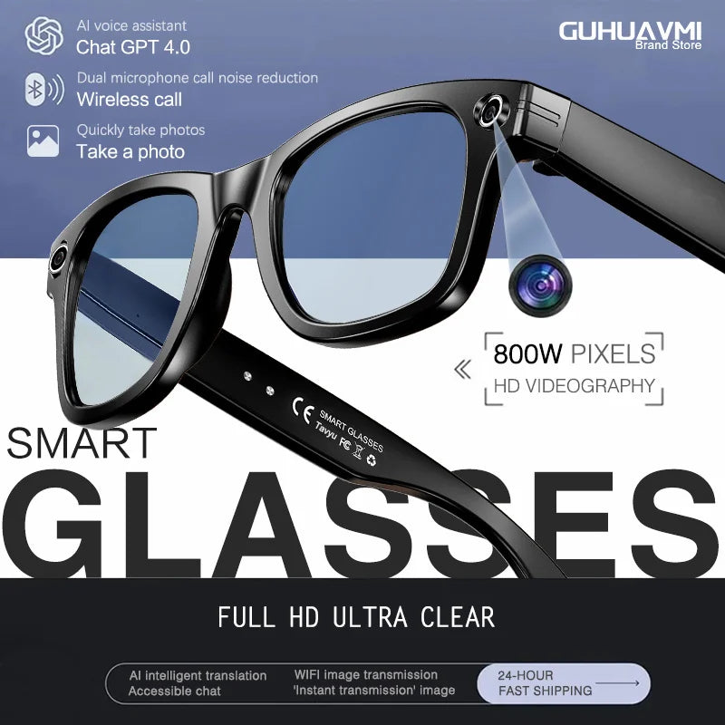 2026 New AI Smart Glasses AI Translation 800W HD Camera 4K Shooting Image Conversation Recording Listening To Music SmartGlasses