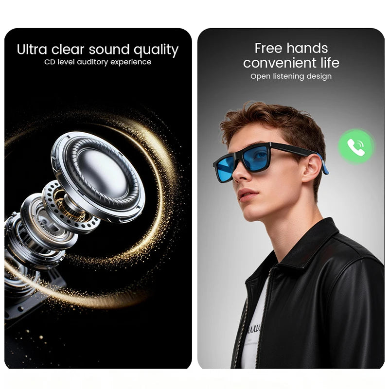 AI Smart Audio Glasses Touch To Color Changing 38g HD Call Sunglasses Noise-reducing Music Play AI Audio Glasses Men Women