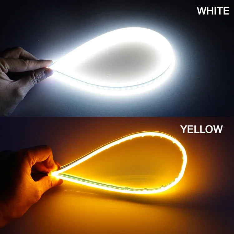 Car Daytime Running Light Flexible Waterproof LED Strip Universal Auto Headlights White Turn Signal Yellow Brake Flow Lights