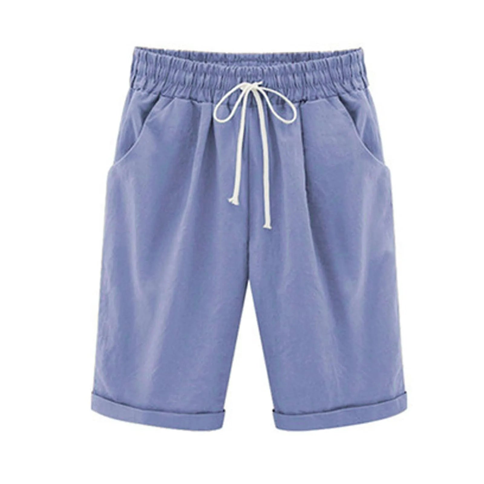 Five Point Pants For Women Summer Cotton Pants Plus Size High Waisted Shorts Lacing Beach Trousers Knee Length Workout Pocket