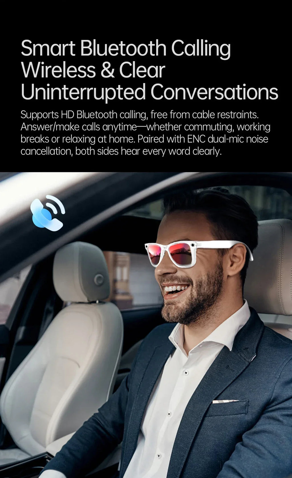 NEW AI Smart Glasses 1300W HD Camera 1080P Videos WIFI Transfer AI Translation IP66 Waterproof & Dustproof BT Call Smart Glasses