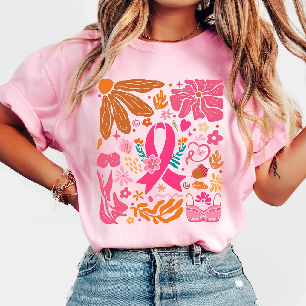 Breast Cancer Awareness We Wear Pink Awareness Ribbon Aesthetic Clothes Pink and White Tops Shirt