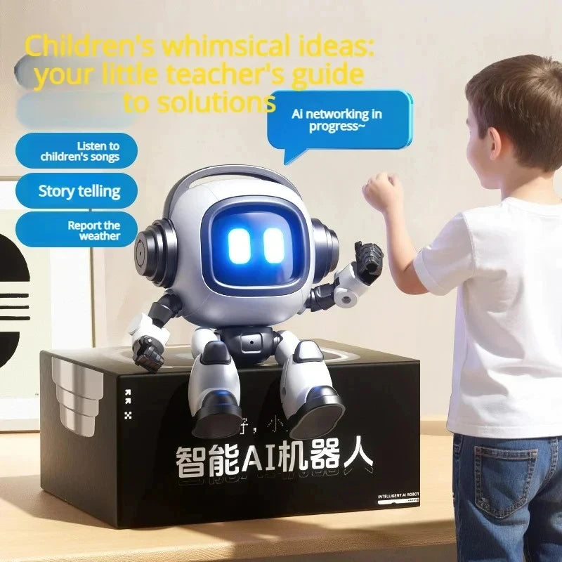 New AI Interactive Desk Robot with Voice Recognition Feature Talking Companion, Learning Games, Educational Toy for Kids