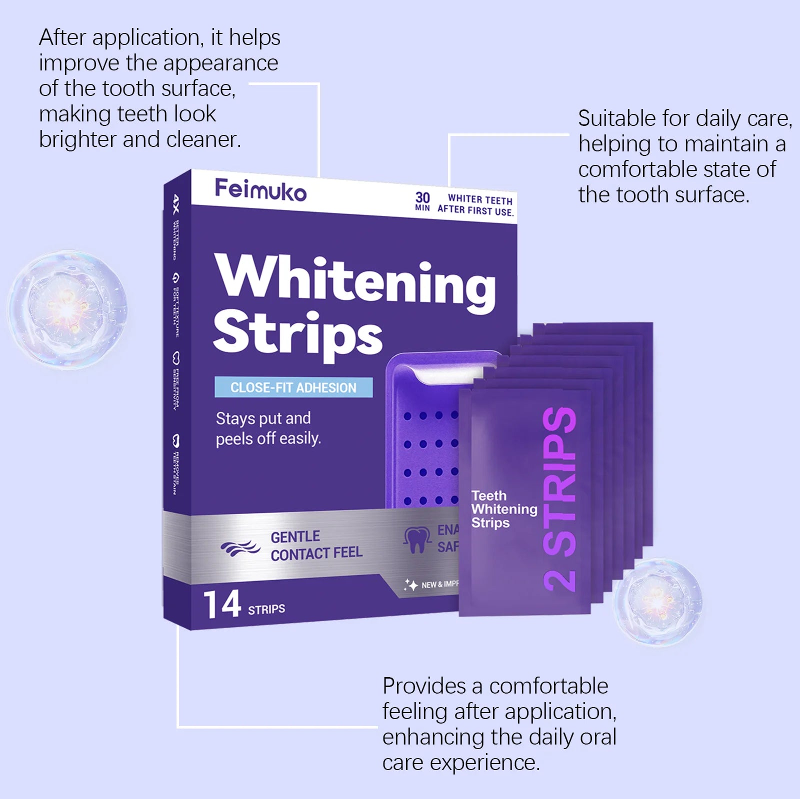 Purple Teeth Whitning Strips Oral Hygiene Mint FreshTooth Brightening Patches