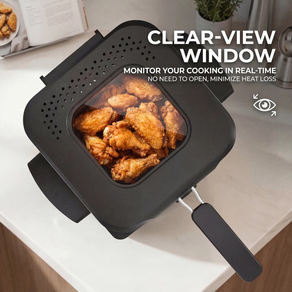 1.5L Electric Deep Fryer with Temp Control, Removable Lid With Odor Filter And Viewing Window, Immersion Frying Basket, 1000W