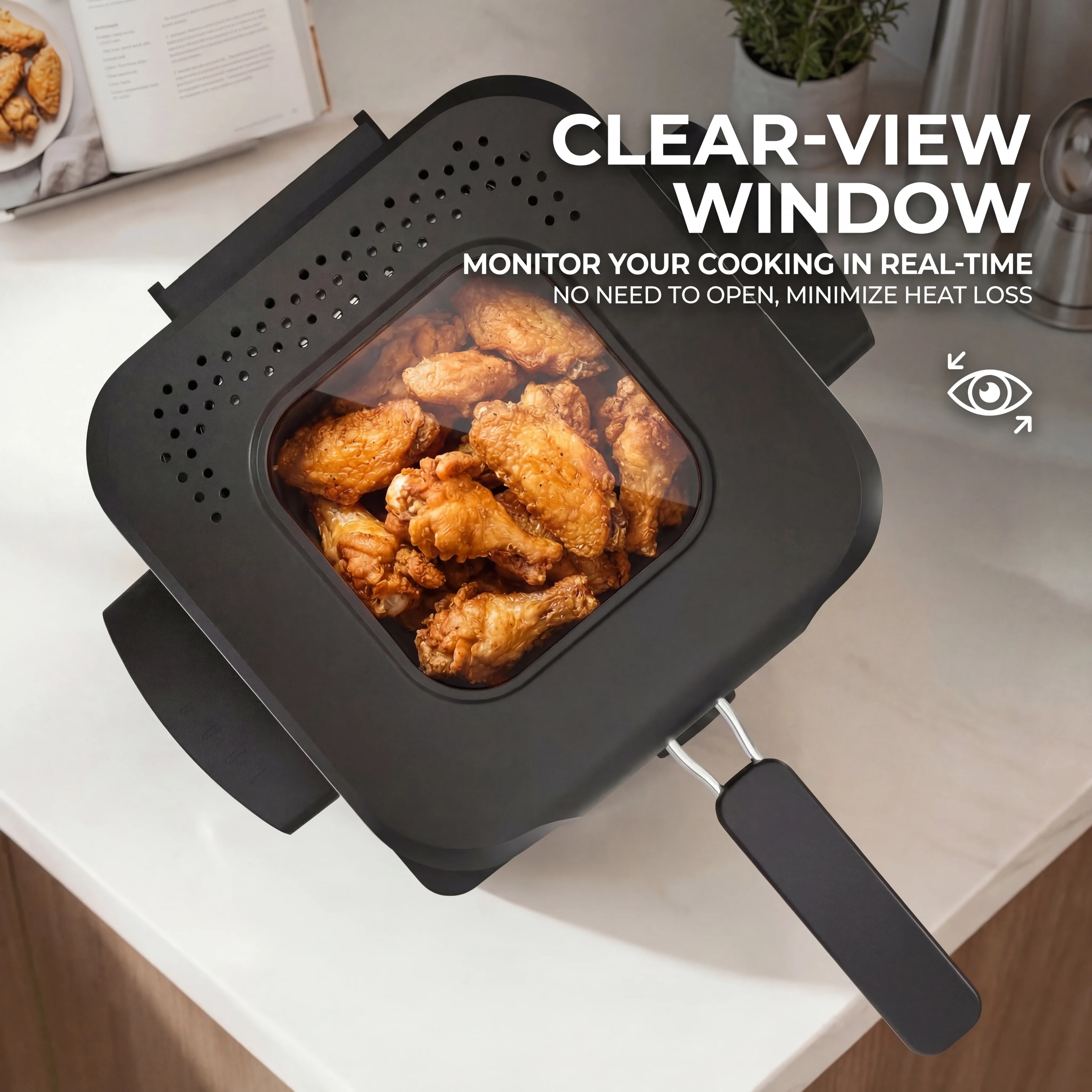 1.5L Electric Deep Fryer with Temp Control, Removable Lid With Odor Filter And Viewing Window, Immersion Frying Basket, 1000W