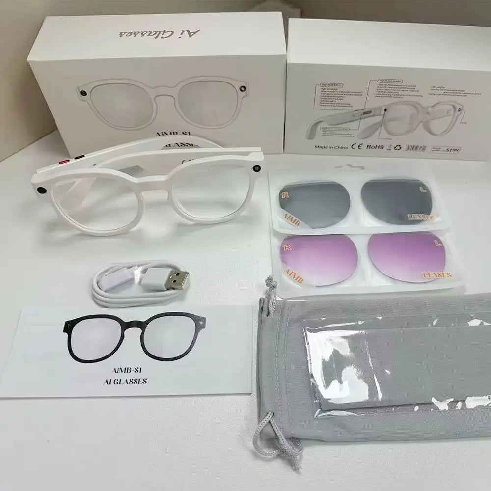 2 in 1 AI Smart Glasses AIMB-S1 Real-time Translation Smart Video Glasses Bluetooth Audio Waterproof Intelligent Eye Glasses