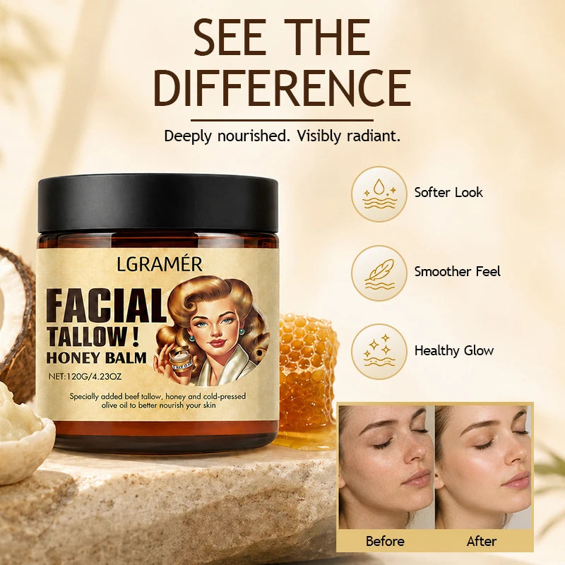 30g/60g/120g Facial Tallow Honey Balm Cream Natural Beef Tallow Face Cream with Olive Oil,Moisturizing & Nourishing for Dry Skin