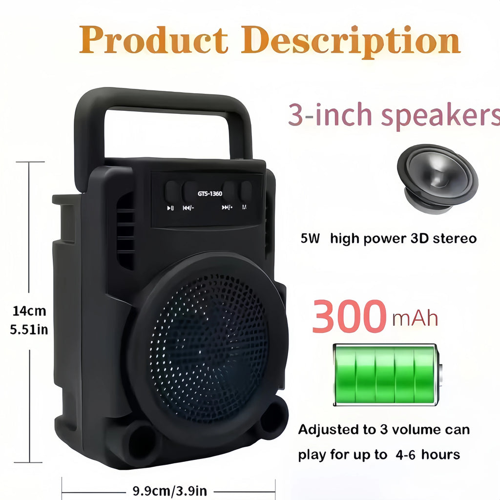 Wireless Bluetooth speaker, lightweight and portable, 300mAh battery, plays loud stereo sound, powerful deep bass