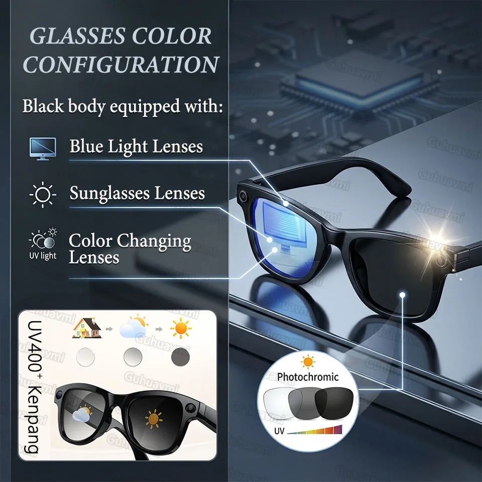 AI Smart Glasses 800W Anti Shake Camera Video Recording Languages Translation Sunglasses For Man Woman Bluetooth Call Music Play