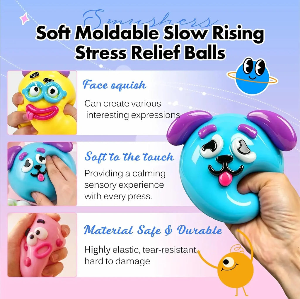 Smushers Squishy, Cute Easy Squeezy Squishy Funny Face Swap Fidget Balls for Adults Anxiety Relief, Fun Sensory Gifts