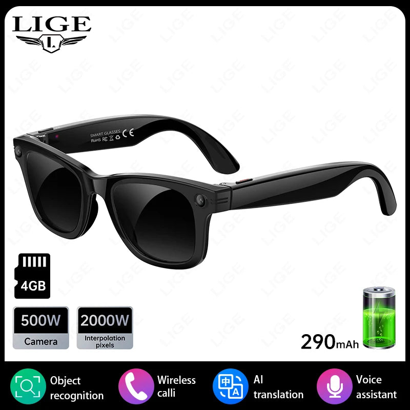 AI 5 Million Pixels Smart Glasses Recording Videos Photo Recognition Answer Translation 290mAh IP66 Waterproof Bluetooth Glasses