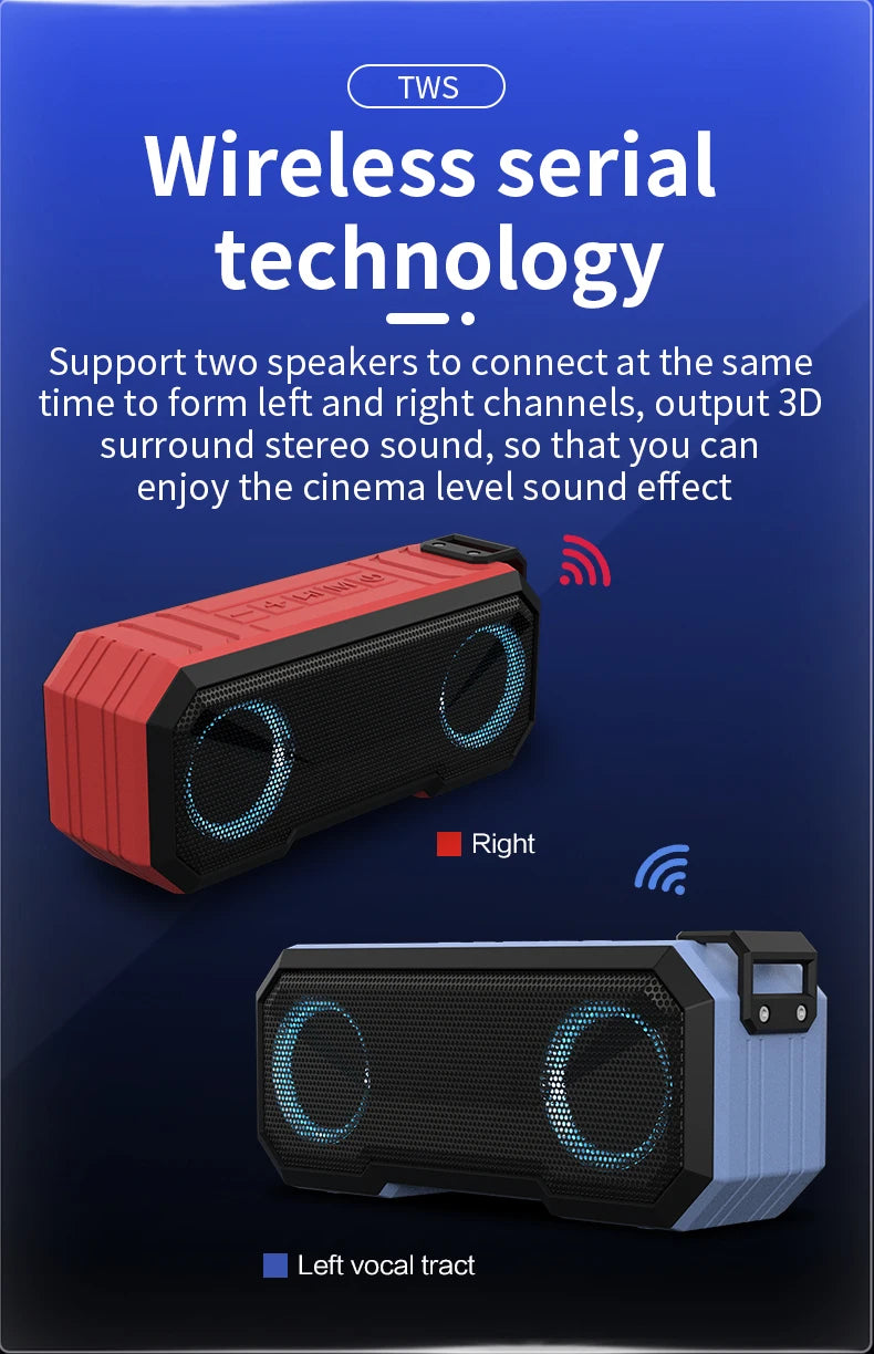 Portable Bluetooth Speaker Wireless TWS Stereo Bass IPX7 Waterproof Loudspeaker FM Radio 12H Playtime