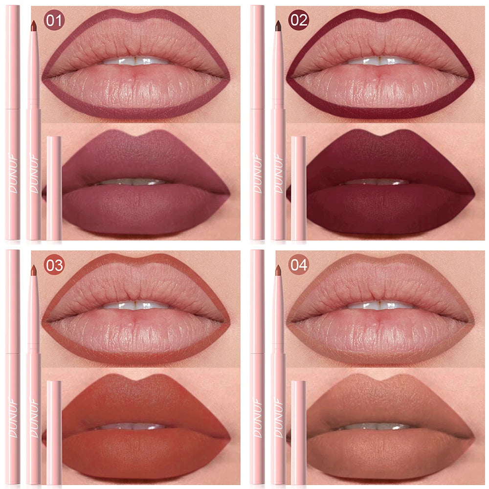 Matte Lip Liner Pencil 6pc/set - Waterproof Non-Stick Cup Lip Contour Liner, High Pigment Nude & Dark Red Lipstick Pen Makeup
