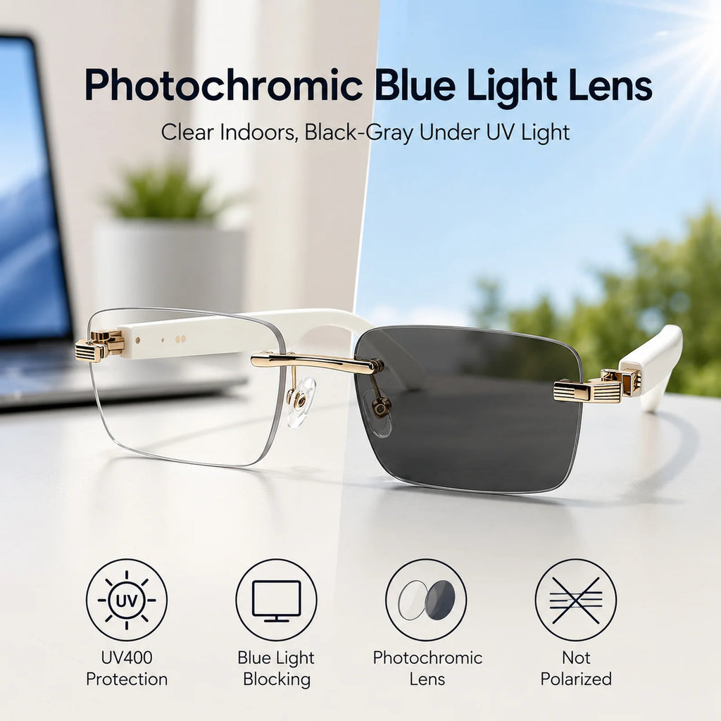 AI Smart Bluetooth Glasses Sunglasses Smartglasses Open Ear Audio Dual Mic ENC Photochromic UV400 Blue Light for Driving Use