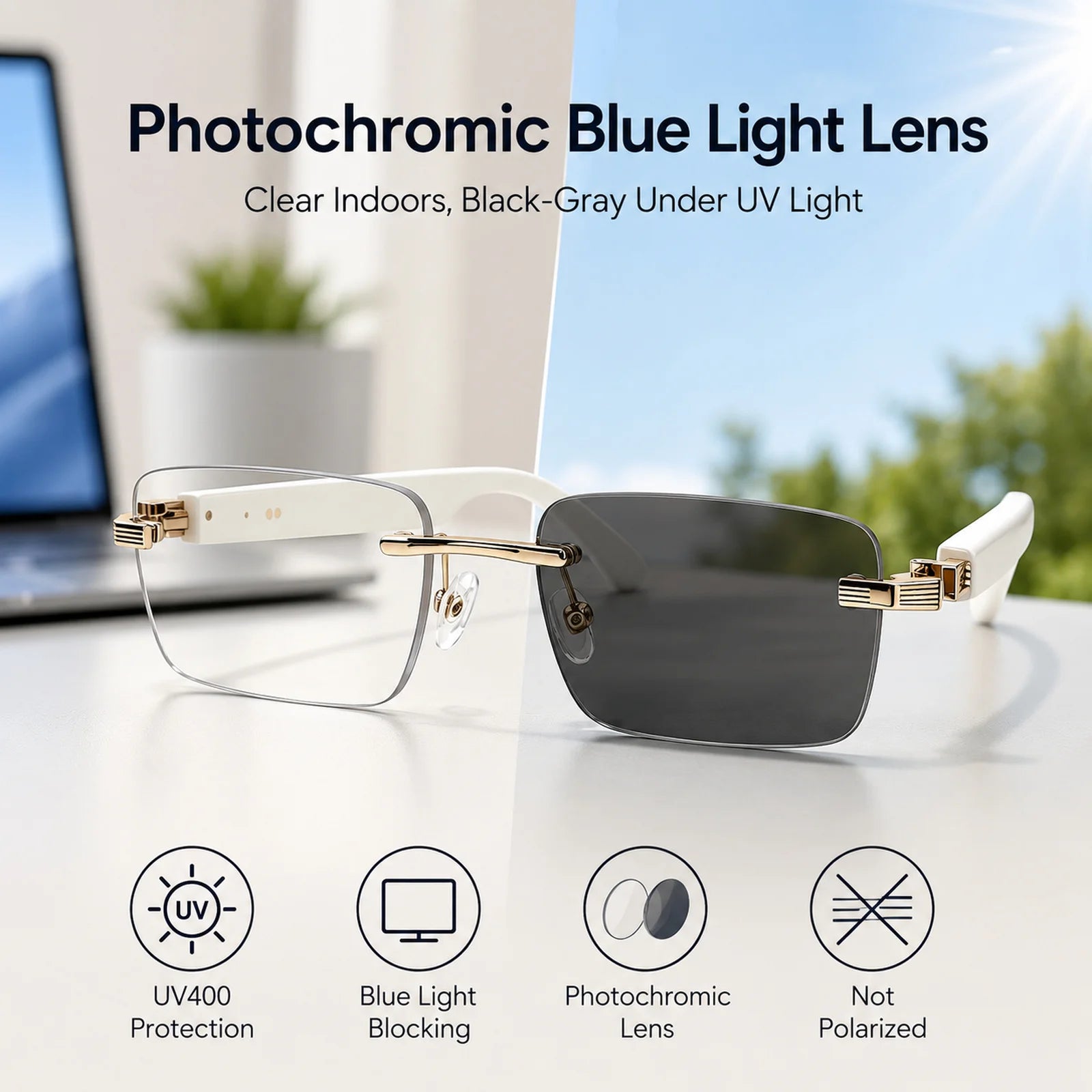 AI Smart Bluetooth Glasses Sunglasses Smartglasses Open Ear Audio Dual Mic ENC Photochromic UV400 Blue Light for Driving Use